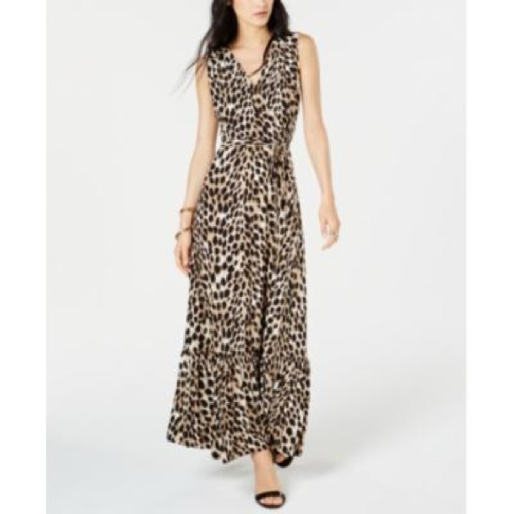 New INC Leopard Print Maxi Dress Size Small wrap Tie Waist